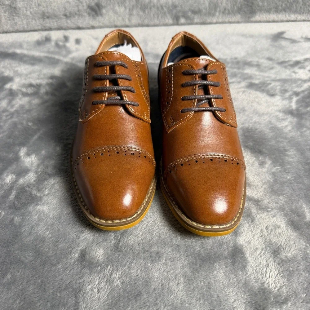 Ashford Hayes Boys Tan Brown Brogue Wingtip Cap Toe Dress Shoes Size 11 Kids NEW